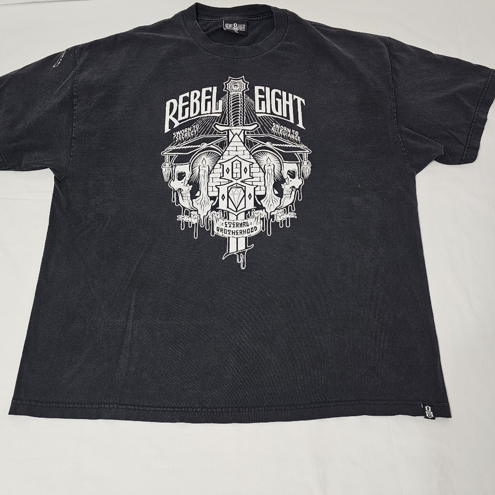 Rebel Eight Black Graphic T-Shirt for Men 2xl